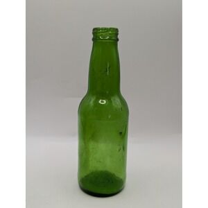 Vintage Emerald Green Glass Bottle Recyclable Embossed 7 Inch Long Neck Decor